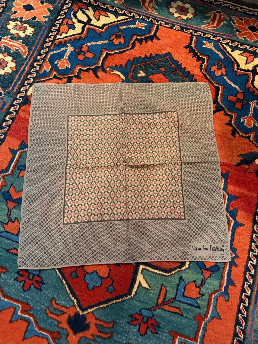 Vintage~Diane von Furstenberg olive copper Patterned Silk Scarf